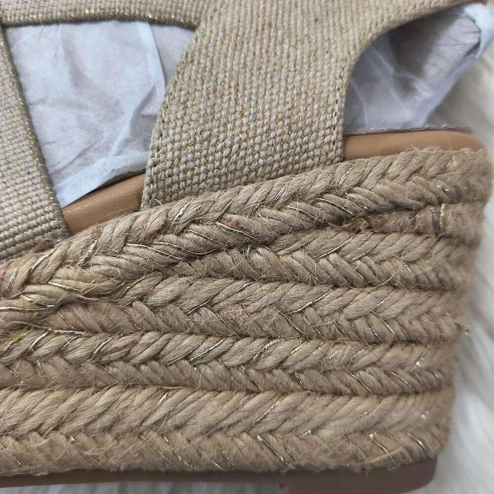 NIB Easy Spirit Mesa Espadrille Wedge - Size 7 Tan / Gold